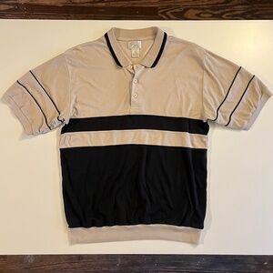 Vintage Tan and Black Envy Striped Polo Bowling Shirt
